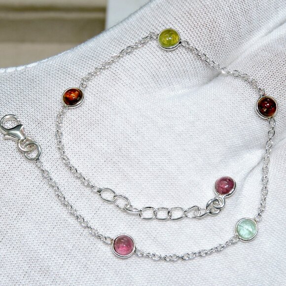 Tourmaline Gemstone Bracelets, 925 Sterling Silver, Bezel Multi Clour Tourmaline - Picture 5 of 10